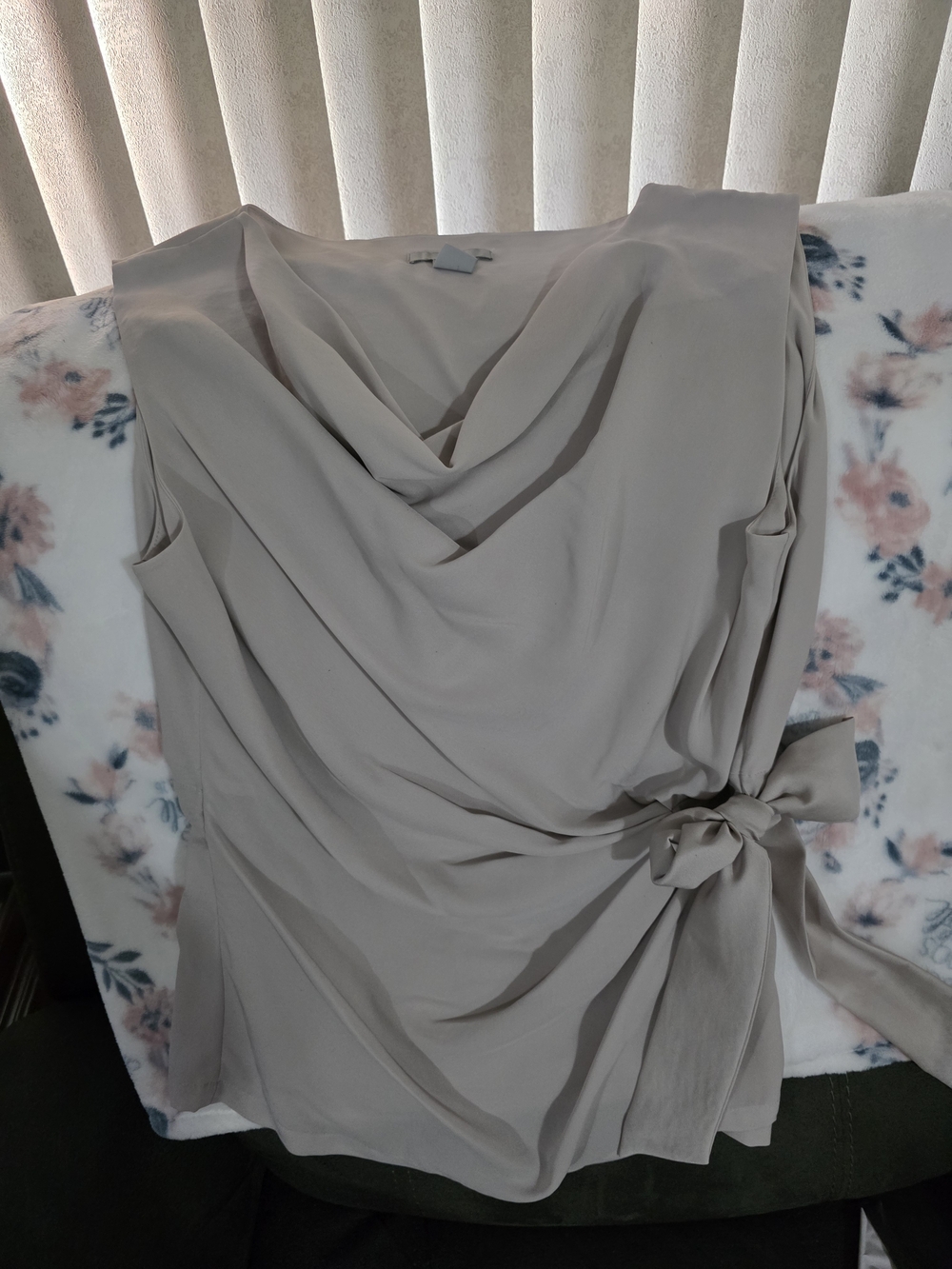 H&M Draped Wrap-Front Blouse in Light Taupe